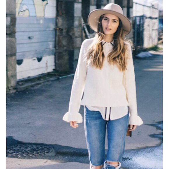 NWT Ann Taylor Sweater Knit Neutral Cream Ruffle Cuff Ribbed Bell Sleeve Plus - Picture 9 of 9